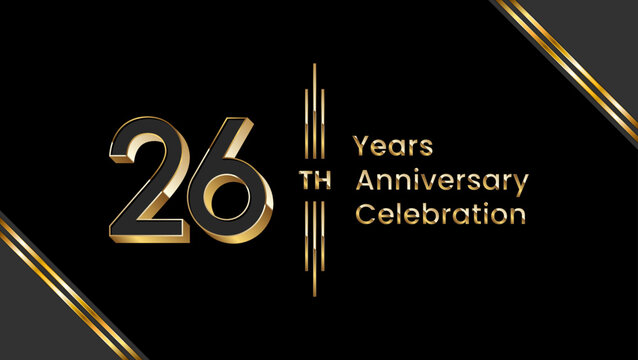26th Anniversary. Anniversary template design with golden text for anniversary celebration event. Vector Templates Illustration