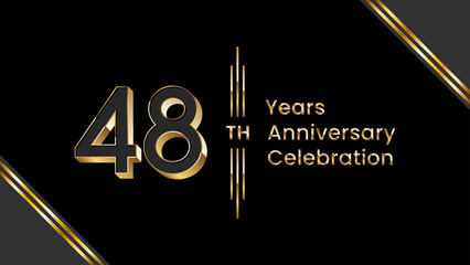 48th Anniversary. Anniversary template design with golden text for anniversary celebration event. Vector Templates Illustration