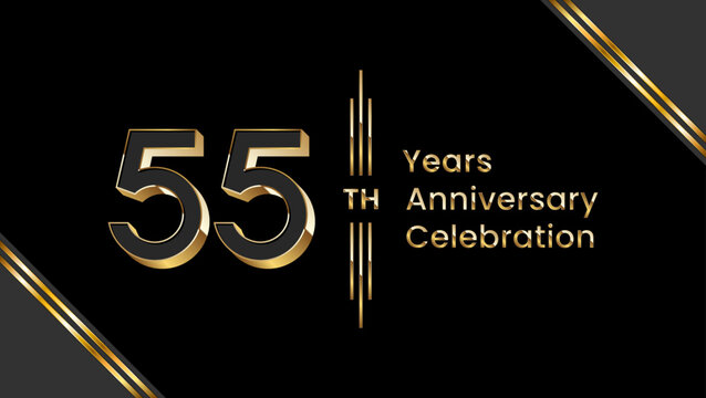 55th Anniversary. Anniversary template design with golden text for anniversary celebration event. Vector Templates Illustration