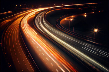 High Angle View Of Light Trails On Road At Night 