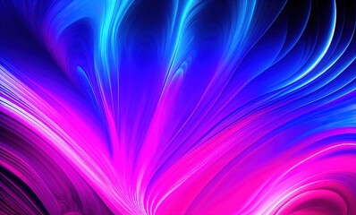 Abstract blue purple neon wavy background . Generative AI