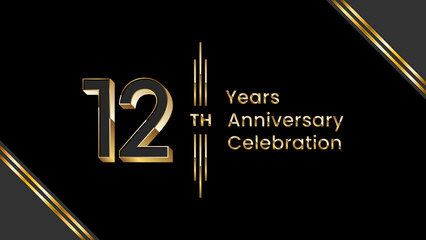 12th Anniversary. Anniversary template design with golden text for anniversary celebration event. Vector Templates Illustration