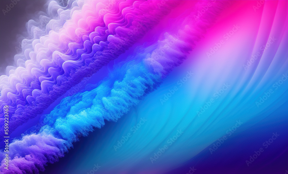 Wall mural Abstract blue purple neon wavy background . Generative AI