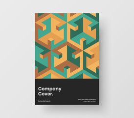 Vivid mosaic hexagons booklet illustration. Premium company cover design vector concept.