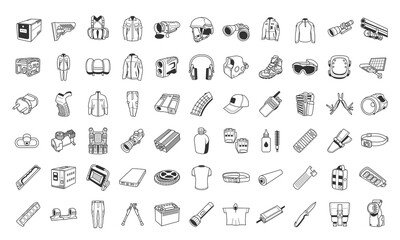 Set of army icons in linear style. Military illustrations in isometry for product categories.