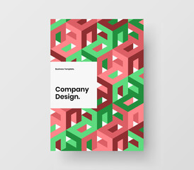 Multicolored company brochure A4 design vector template. Isolated mosaic pattern leaflet concept.