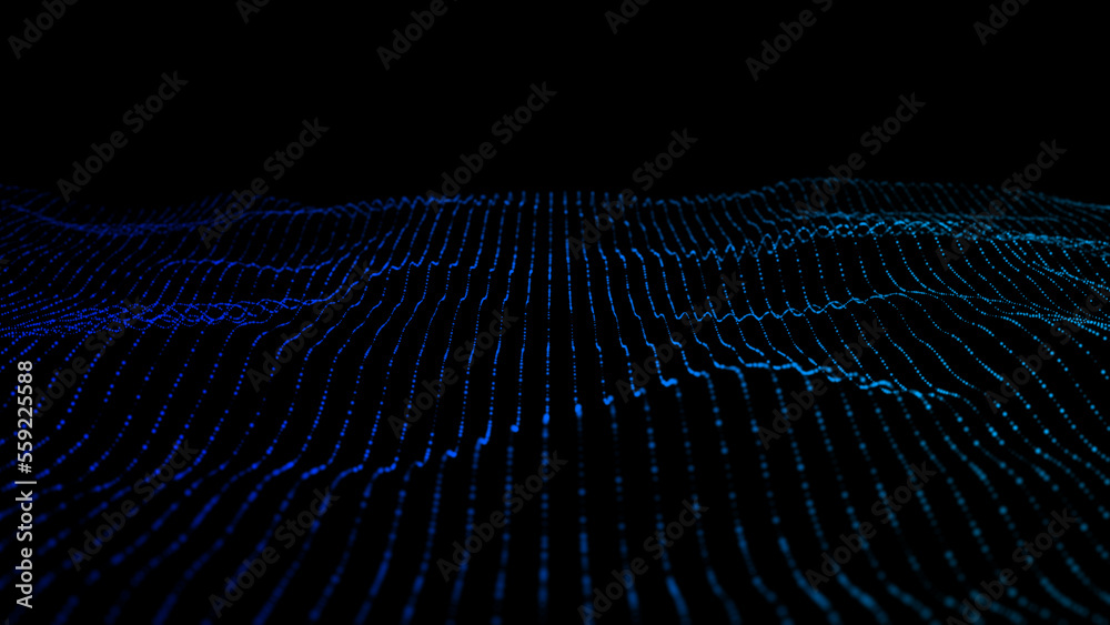 Poster Wave of dots and weave lines. Abstract background. Network connection structure. 3d rendering.