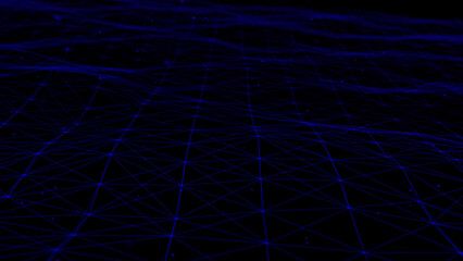 Futuristic wave with lines and dots. Abstract background with a dynamic wave. Particle placement with hanging dots in space. Large data background. 3d rendering.