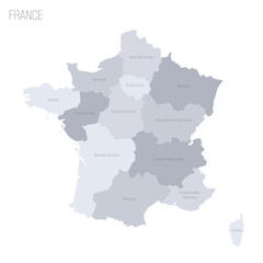 France political map of administrative divisions - regions. Grey vector map with labels.