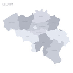 Belgium political map of administrative divisions - provinces. Grey vector map with labels. - obrazy, fototapety, plakaty