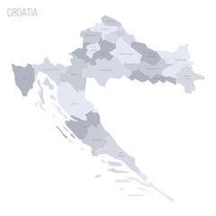 Croatia political map of administrative divisions - counties. Grey vector map with labels.
