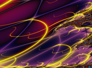 bright abstract pattern of yellow glowing and black lines on a purple background, design