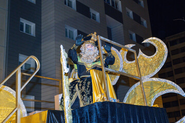 Pamplona, Spain; January 1, 2023: The Three Kings Parade is celebrated again, in Pamplona, with the...