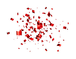 Red cut out foil ribbon confetti background..