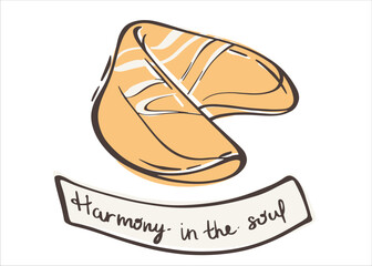 Chinese fortune cookie in flat style. Cookies decorated with colored icing and fortune paper. Asian traditional food. Vector illustration isolated on white background.