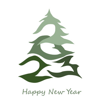 New Year's card 2023. Stylized image of a Christmas tree in the form of numbers 2023