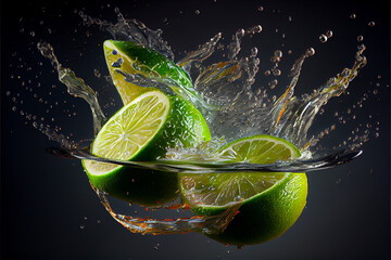 Fototapeta na wymiar Lime splashing with water