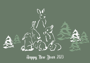 Happy New Year 2023 of the Rabbit according to the Chinese calendar. Festive pattern for fabric, for background, for base.