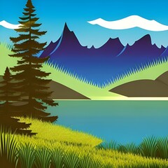 Landscape with mountains and lake