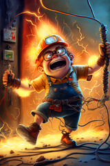 Lustiger Cartoon Elektriker mit Explosion