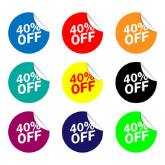 set 40 percent offer of colorful sale labels
