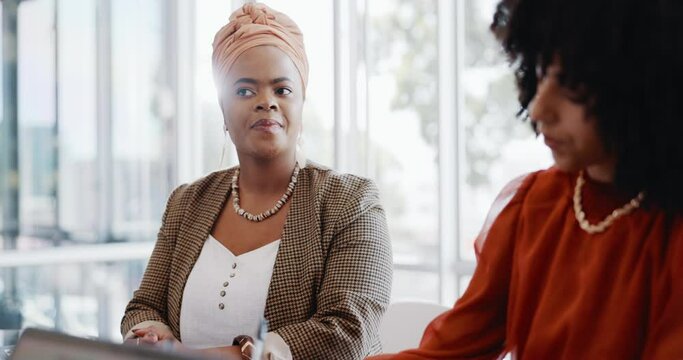 Business, black woman and leader talking to team, staff and creative brainstorming. African American female, leadership and group project for advertising, training for new campaign and collaboration.