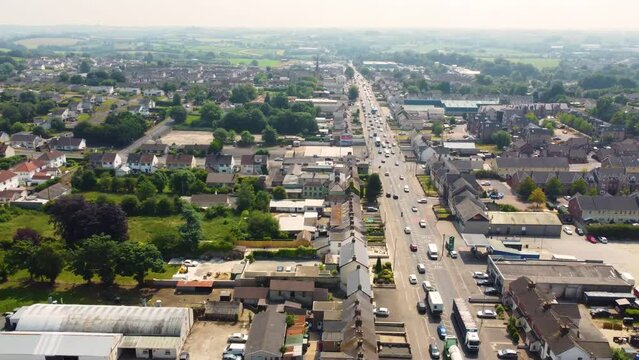 Aerial video of Traffic on Cookstown Main Street Co Tyrone Northern Ireland 