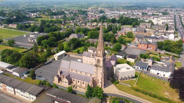 Aerial video of Holy Trinity Church Cookstown Co Tyrone Northern Ireland 