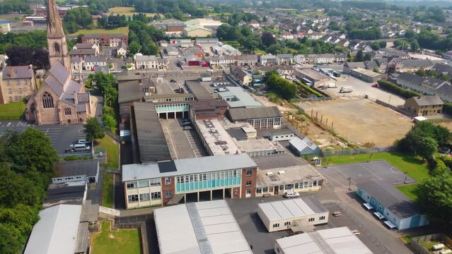 Aerial video of Holy Trinity Church Cookstown Co Tyrone Northern Ireland 