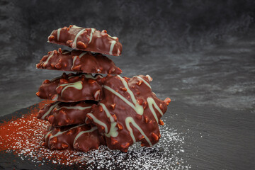 Close up of homemade gimger bread with dark chocolate