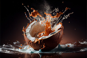 Coconut splashing with water