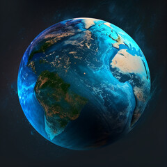 blue planet Earth with oceans, continents and clouds, 3d, generative AI