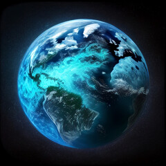 Fototapeta na wymiar blue planet Earth with oceans, continents and clouds, 3d, generative AI