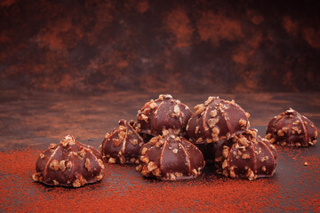 chocolate meringue on dark background dessert