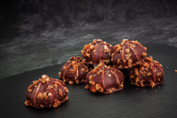 chocolate meringue on dark background dessert