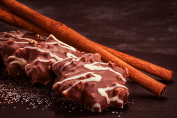 Close up of homemade gimger bread with dark chocolate