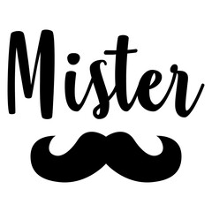Letras de la palabra Mister con silueta de bigote. Texto manuscrito Mister