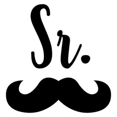 Letras de la palabra Sr con silueta de bigote. Texto manuscrito Sr en español