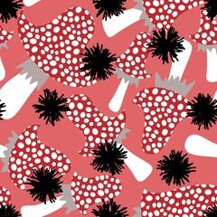 Cartoon autumn seamless mushrooms pattern for Halloween wrapping and kids accessories and clothes print