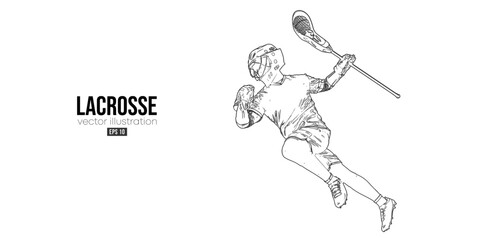 Abstract silhouette of a lacrosse player on white background. Lacrosse player man are throws the ball. Vector illustration