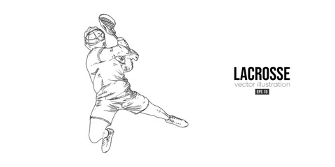 Abstract silhouette of a lacrosse player on white background. Lacrosse player man are throws the ball. Vector illustration