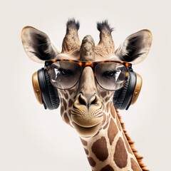 giraffe wearing sunglasses and headphone