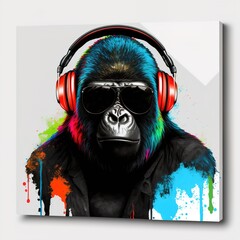 gorilla wearing sunglasses and headphone