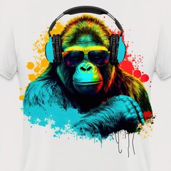 gorilla wearing sunglasses and headphone