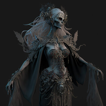 Scary Fantasy Gothic Elf on black background 