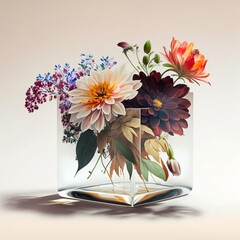 Colorful flower painting in vase on white background. Digital illustration AI