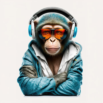 monkey wearing sunglasses and headphone