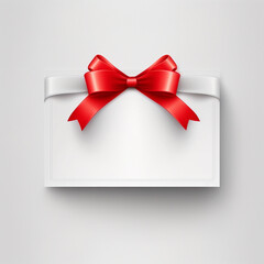 White Blank gift greeting card ticket with bright red ribbon bow with copy space for merry Christmas and Valentine day banner. Generative AI