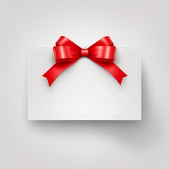 White Blank gift greeting card ticket with bright red ribbon bow with copy space for merry Christmas and Valentine day banner. Generative AI.