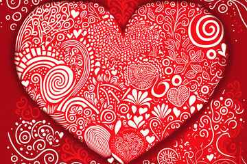 Valentine concept. White patterns of hearts on a red background. Gen Art	
